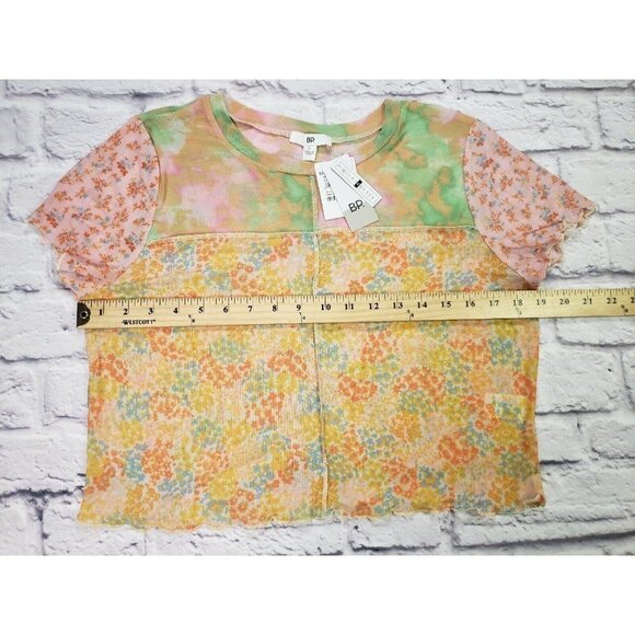 Nordstrom BP Womens Size XL Pink Multicolor Patchwork Sheer Cropped Top - Picture 6 of 6
